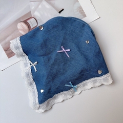 Cài Tóc Kiểu Khăn Trùm Đầu Vải Jean Xanh Đính Đá Nơ 15514