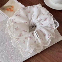 Cột Tóc Vải Scrunchies 4 Lớp Trắng Cam Hoa Nhí Phối Ren 17584