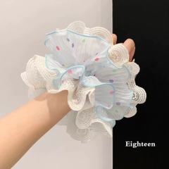 Cột Tóc Vải Scrunchies 4 Lớp Chấm Bi Màu Phối Ren 17275