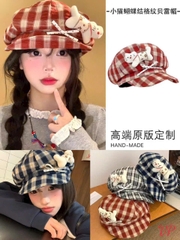 Mũ Bucket Thủy Thủ Caro Gắn Gấu Thắt Nơ 16068