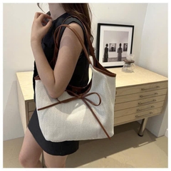 Túi Xách Vải Sợi Dệt Cứng Viền Da Thắt Nơ Thời Trang 15714