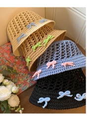 Mũ Cói Ren Rỗng Đính Nơ Thời Trang 15722