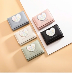 Ví Nữ Ngắn Da Đẹp Thêu Nổi Trái Tim Hoa Thời Trang 13882