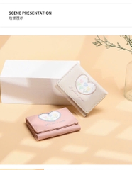 Ví Nữ Ngắn Da Đẹp Thêu Nổi Trái Tim Hoa Thời Trang 13882