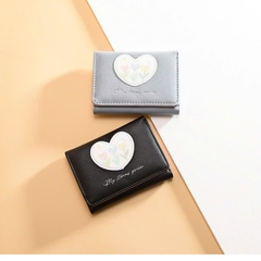 Ví Nữ Ngắn Da Đẹp Thêu Nổi Trái Tim Hoa Thời Trang 13882