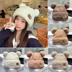 Mũ Lông Xù Tai Gấu Đính Charm Bear Thời Trang 11637