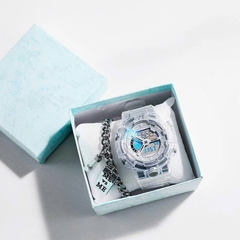 Đồng Hồ ĐiệnTử MặtTròn Dây Trong Nam/Nữ02 Thời Trang 9844