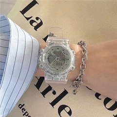 Đồng Hồ ĐiệnTử MặtTròn Dây Trong Nam/Nữ02 Thời Trang 9844