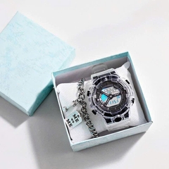 Đồng Hồ ĐiệnTử MặtTròn Dây Trong Nam/Nữ02 Thời Trang 9844