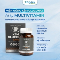 [3 HỘP TẶNG 1] Kẽm Gluconat + Multi Vitamin Tăng Cường Sức Khỏe, Kiểm Soát Dầu Nhờn, Giảm Mụn, Đẹp Da - Hộp 60 viên