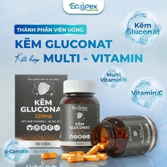 [2 HỘP TẶNG 1 HỘP] Kẽm Gluconat + Vitamin - Viên Uống Bổ Sung Kẽm Và Vitamin - Hộp 60 Viên