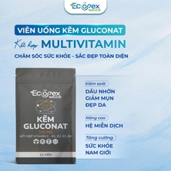 [1 TÚI] Kẽm Gluconat + Multi Vitamin Tăng Cường Sức Khỏe, Kiểm Soát Dầu Nhờn, Giảm Mụn, Đẹp Da - Túi 21 Viên
