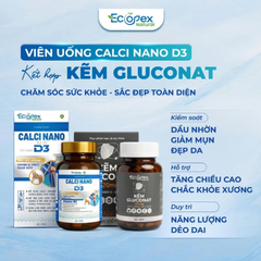 [6 HỘP CANXI TẶNG 3 KẼM] CANXI NANO D3 - Viên Uống Bổ Sung Canxi, Hỗ Trợ Tăng Chiều Cao, Giúp Xương Chắc Khỏe - Hộp 60 Viên