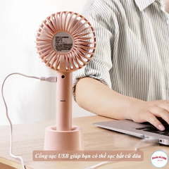 Quạt Cầm Tay Tích Điện Có Chân Đế