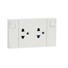 Bộ công tắc ổ cắm đôi 3 chấu Schneider M3T-SIS-WE AvataronA