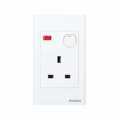Bộ ổ cắm 3 chấu vuông kiểu Anh 13A có công tắc và đèn báo