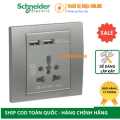 KB42616USB_AS_G19 Schneider Ổ cắm đơn đa năng và ổ sạc USB đôi Vivace màu xám bạc