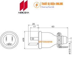 ME2538 Meikosha Phích cắm cao su 3 chân 15A 125V 2P+E Rubber Plug
