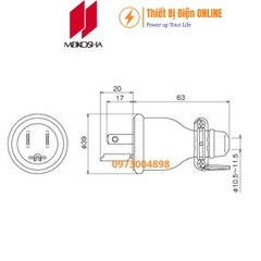 ME2543 Meikosha Phích cắm cao su 3 chân 2P+E 15A 125V