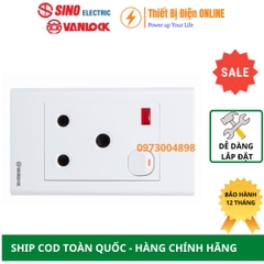 S1815SN SINO Ổ cắm 3 chân tròn có công tắc và đèn báo Vanlock S18