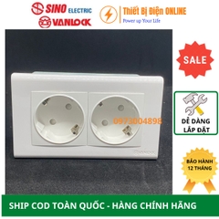 S18/162+FC2-63 Ổ cắm đôi Schuko 16A tiếp đất Sino Vanlock S18