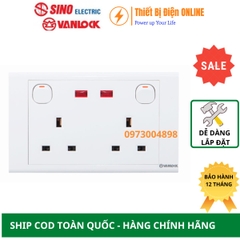 S1825SN Ổ cắm đôi 3 chấu vuông có công tắc và có đèn báo Sino Vanlock S18