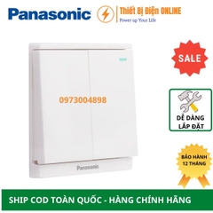 WMF514-1VN Panasonic Công tắc đôi 2 chiều dạ quang Moderva đảo chiều cầu thang vuông màu trắng