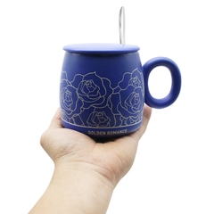 Ly Sứ Hoa Hồng Có Nắp Kèm Thìa