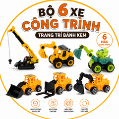 Bộ Xe Công Trình, Máy Xúc Mô Hình Trang Trí Bánh Kem - Nhiều Mẫu