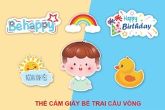 Set giấy: Bé trai gái cầu vòng