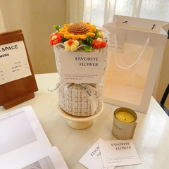 Quà tặng bó hoa len mini vải dạ Tweed kèm túi đựng và thiệp tặng sinh nhật, tặng người yêu