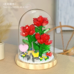 Quà tặng mô hình lắp ráp hoa dễ thương kèm lồng chụp và đế tặng sinh nhật, tặng người yêu