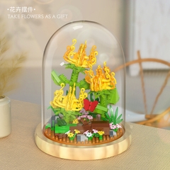 Quà tặng mô hình lắp ráp hoa dễ thương kèm lồng chụp và đế tặng sinh nhật, tặng người yêu