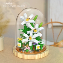 Quà tặng mô hình lắp ráp hoa dễ thương kèm lồng chụp và đế tặng sinh nhật, tặng người yêu