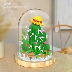 Quà tặng mô hình lắp ráp hoa dễ thương kèm lồng chụp và đế tặng sinh nhật, tặng người yêu