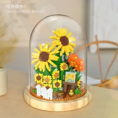 Quà tặng mô hình lắp ráp hoa dễ thương kèm lồng chụp và đế tặng sinh nhật, tặng người yêu