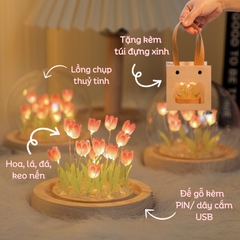 Quà tặng đèn ngủ DIY hoa tulip HỒNG, TÍM kèm túi đựng tặng sinh nhật, tặng người yêu
