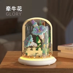 Quà tặng mô hình lắp ráp hoa kèm lồng chụp và đế hắt sáng tặng sinh nhật, tặng người yêu