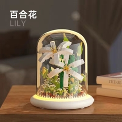 Quà tặng mô hình lắp ráp hoa kèm lồng chụp và đế hắt sáng tặng sinh nhật, tặng người yêu
