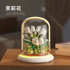 Quà tặng mô hình lắp ráp hoa kèm lồng chụp và đế hắt sáng tặng sinh nhật, tặng người yêu