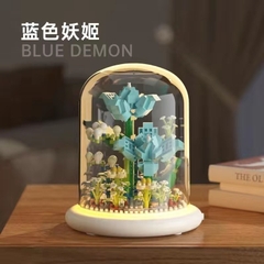Quà tặng mô hình lắp ráp hoa kèm lồng chụp và đế hắt sáng tặng sinh nhật, tặng người yêu