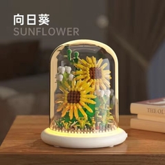 Quà tặng mô hình lắp ráp hoa kèm lồng chụp và đế hắt sáng tặng sinh nhật, tặng người yêu