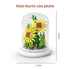 Quà tặng mô hình lắp ráp hoa kèm lồng chụp và đế hắt sáng tặng sinh nhật, tặng người yêu