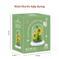 Quà tặng mô hình lắp ráp hoa kèm lồng chụp và đế hắt sáng tặng sinh nhật, tặng người yêu
