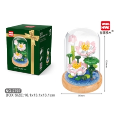 Quà tặng mô hình lắp ráp hoa hộp quà xanh kèm lồng chụp đế gỗ tặng người yêu, bạn bè