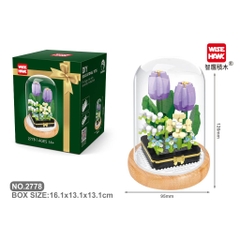 Quà tặng mô hình lắp ráp hoa hộp quà xanh kèm lồng chụp đế gỗ tặng người yêu, bạn bè