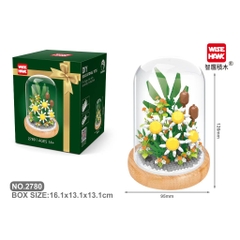 Quà tặng mô hình lắp ráp hoa hộp quà xanh kèm lồng chụp đế gỗ tặng người yêu, bạn bè