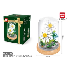 Quà tặng mô hình lắp ráp hoa hộp quà xanh kèm lồng chụp đế gỗ tặng người yêu, bạn bè
