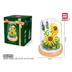 Quà tặng mô hình lắp ráp hoa hộp quà xanh kèm lồng chụp đế gỗ tặng người yêu, bạn bè