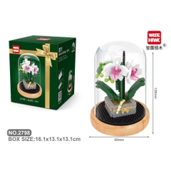 Quà tặng mô hình lắp ráp hoa hộp quà xanh kèm lồng chụp đế gỗ tặng người yêu, bạn bè